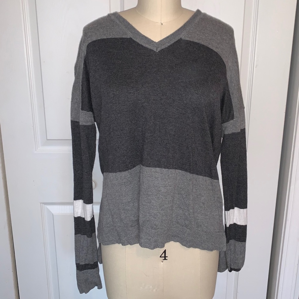 a.n.a Grey Striped V-neck Sweater